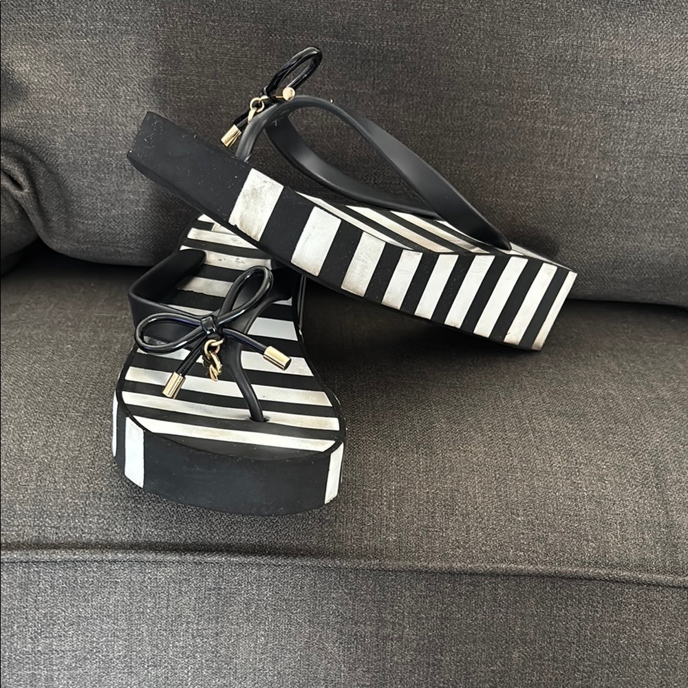 Kate Spade Black and White Striped Platform Sandals